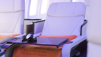 Custom made flatbed seats on the Four Seasons Jet